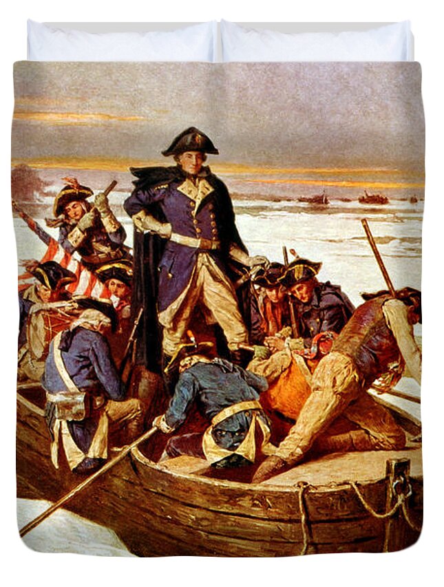 George Washington Duvet Cover featuring the painting General Washington Crossing The Delaware River by War Is Hell Store