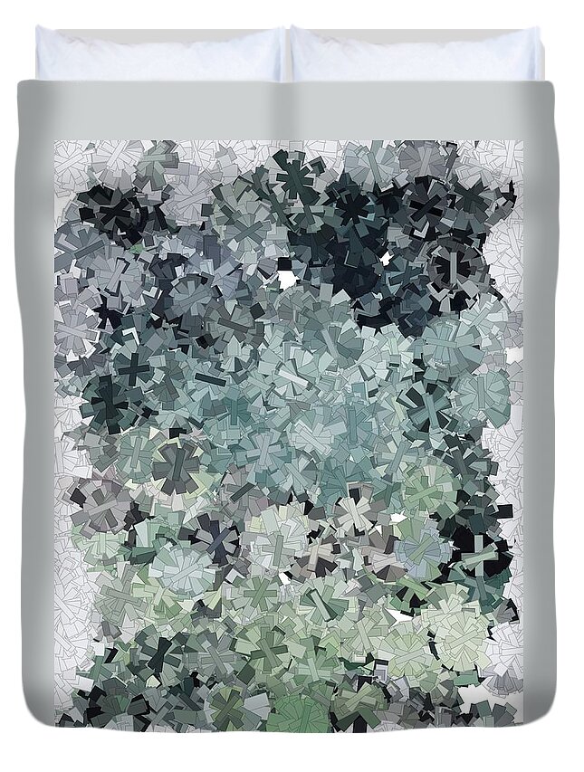 Geode Abstract Black Green Grey Rock Duvet Cover featuring the digital art Geode Abstract by Kathleen Boyles