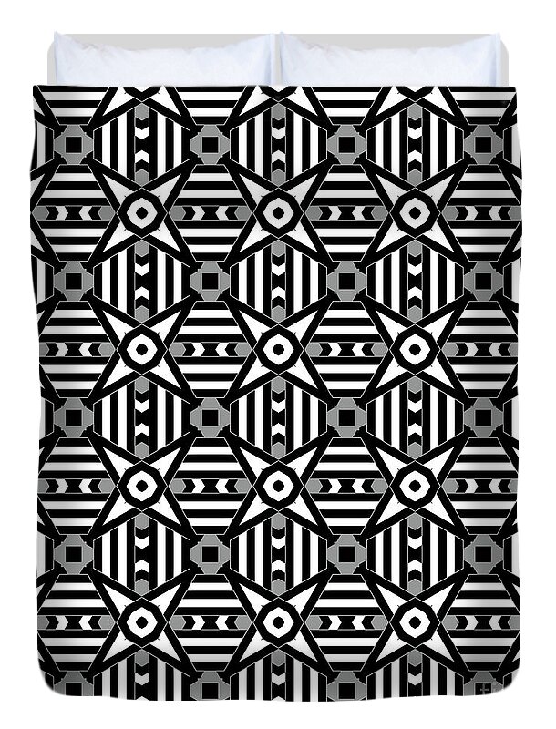 Pattern Duvet Cover featuring the digital art Geometric Designer Pattern 720 - Grey Black by Philip Preston