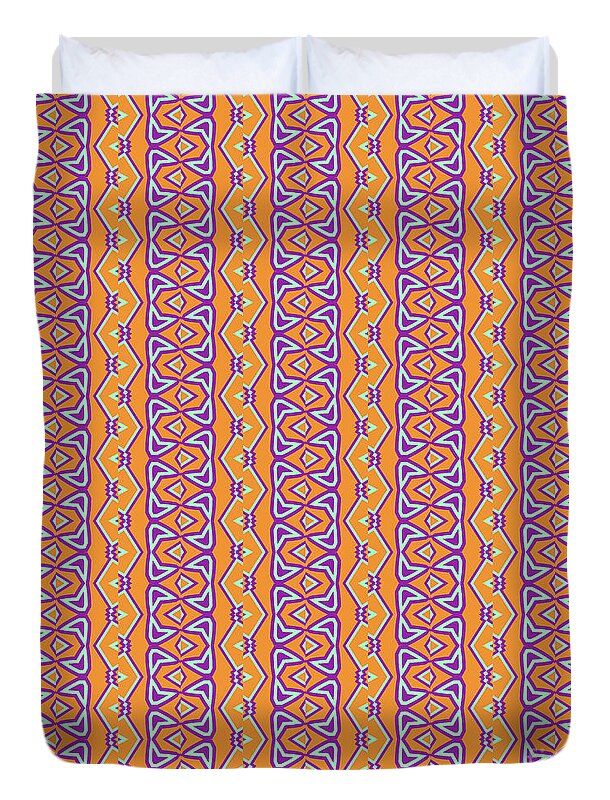 Patterns Duvet Cover featuring the digital art Geometric Designer Pattern 2798 - Orange Grey Blue by Philip Preston