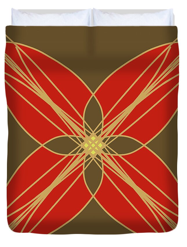 Decorative Illustration Duvet Cover featuring the digital art Geometrical Pattern - Red and Brown Flower by Patricia Awapara