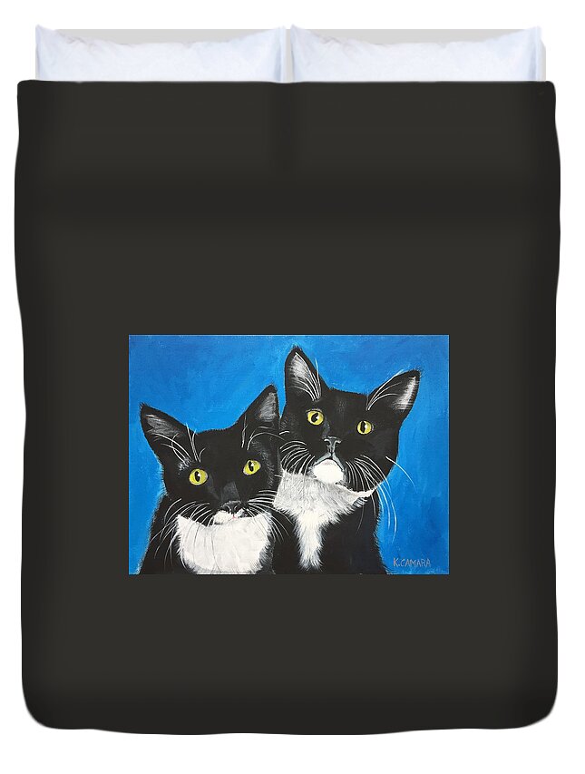 Pets Duvet Cover featuring the painting George and Grayson by Kathie Camara