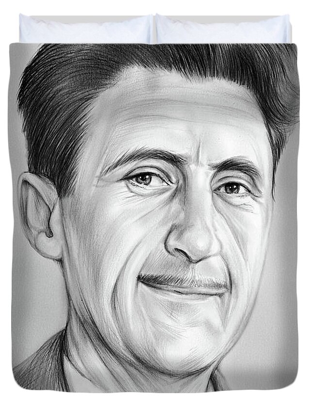 George Orwell Duvet Cover featuring the drawing George Orwell by Greg Joens