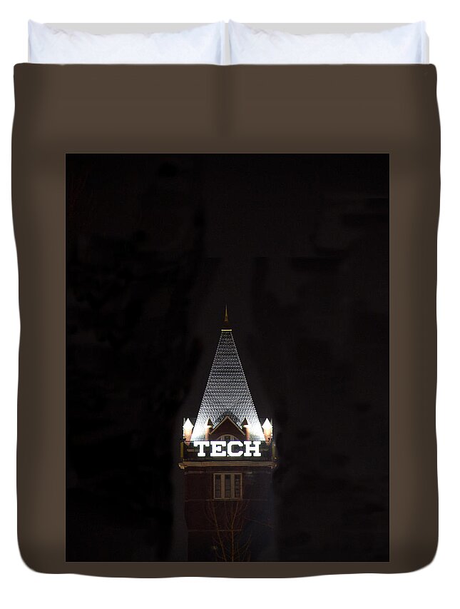 Georgia Tech Duvet Cover featuring the photograph Georgia Tech Tower - Night Shot by Richard Krebs