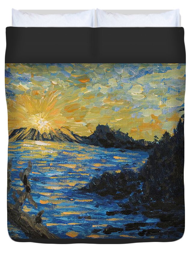 Blue Duvet Cover featuring the painting Georgian Bay Blue Sunset by Ian MacDonald