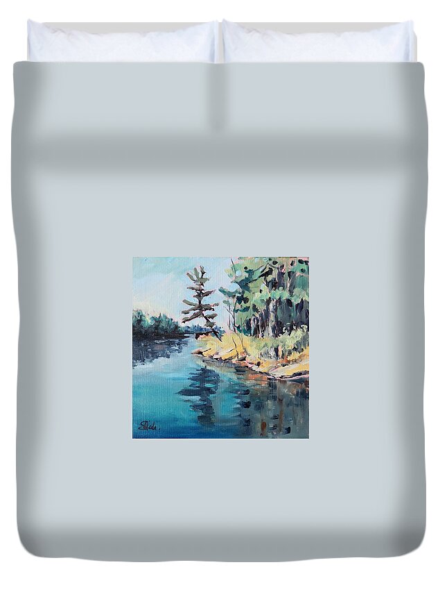 Landscape Duvet Cover featuring the painting Georgian Bay by Sheila Romard