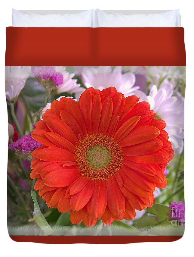 Flowers Duvet Cover featuring the photograph Gerbera Daisy Closeup by Kae Cheatham