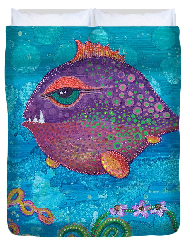 Fish Duvet Cover featuring the painting Geronimo by Tanielle Childers