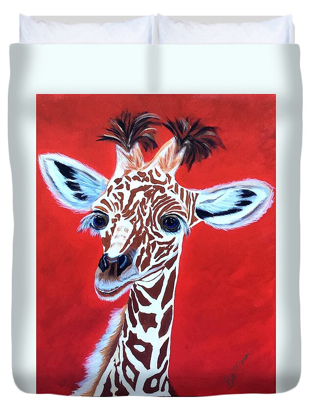  Duvet Cover featuring the painting Gerry the Giraffe by Bill Manson