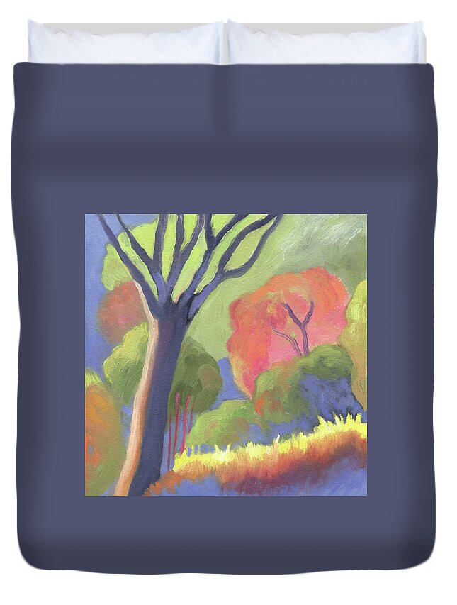 Getty Museum Duvet Cover featuring the painting Getty Museum Yard by Linda Ruiz-Lozito