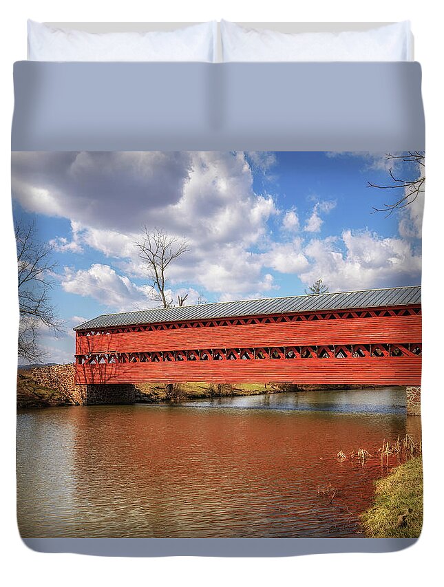 Sachs Covered Bridge Duvet Cover featuring the photograph Gettysburg - Sachs Covered Bridge by Susan Rissi Tregoning
