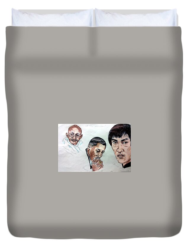 Black Art Duvet Cover featuring the drawing Ghandi, King, and Lee by Joedee