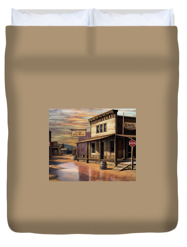 Western Duvet Cover featuring the digital art Ghost Town by Alison Frank