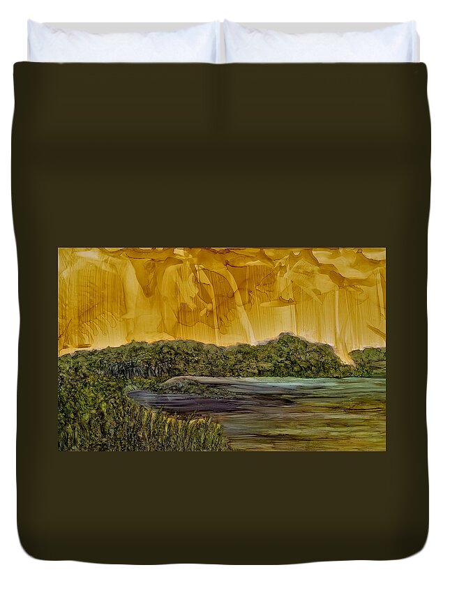 Island Duvet Cover featuring the painting Ghosts of Taahiamanu by Angela Marinari