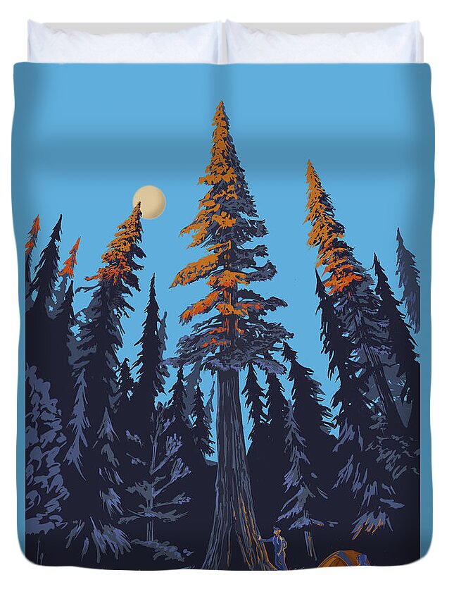 Camping Duvet Cover featuring the painting Giant Cedar Grove by Sassan Filsoof