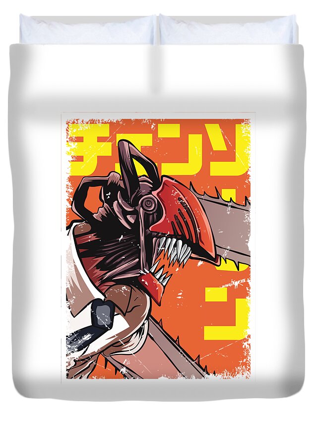 Video Game Duvet Cover featuring the drawing Gift For Men chainsaw man vintage by Anime-Video Game