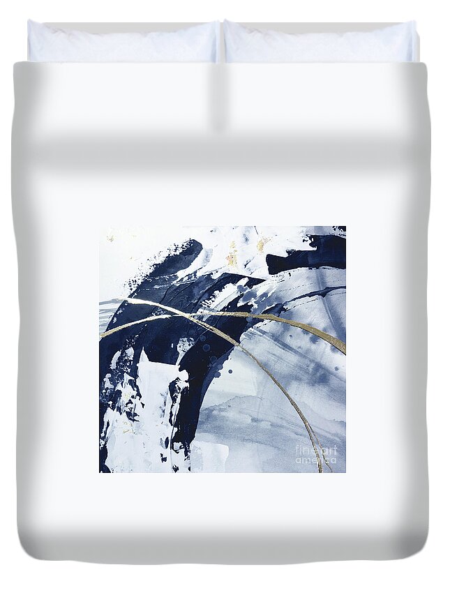Original Watercolors Duvet Cover featuring the painting Gilded Arcs 2 - Navy by Chris Paschke