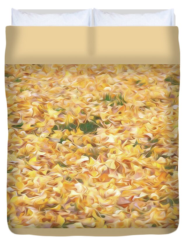 Yellow Leaves Duvet Cover featuring the photograph Ginko leaves on the ground in the fall by Alessandra RC