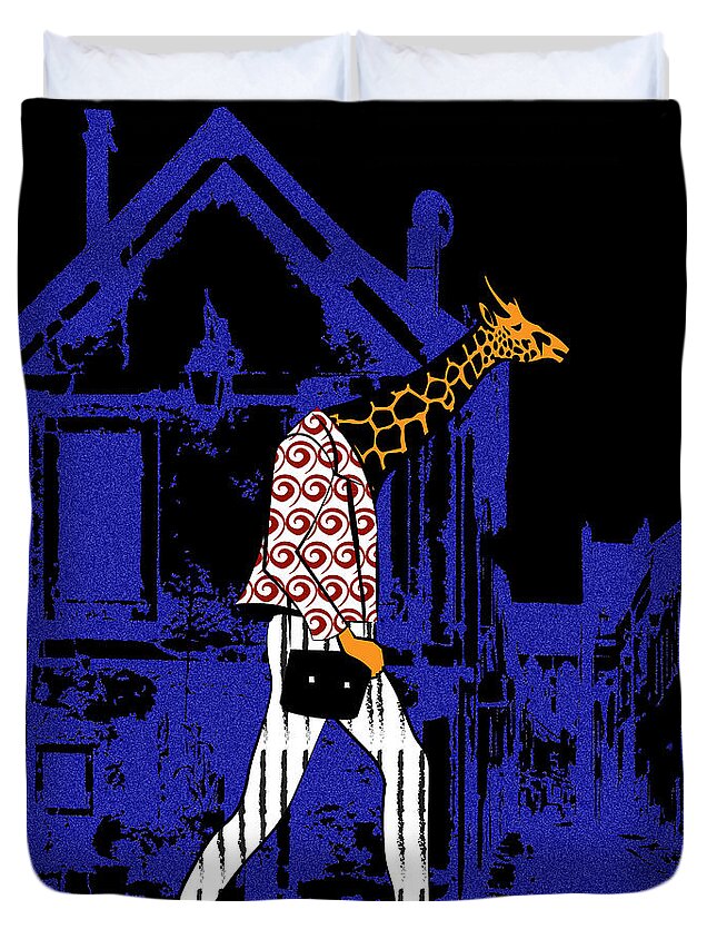 Giraffes Duvet Cover featuring the digital art Giraffes night walk by Piotr Dulski