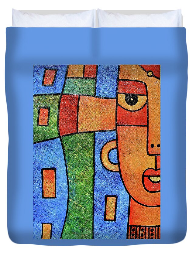 Africa Duvet Cover featuring the painting Girl at River by Elisha Ongere