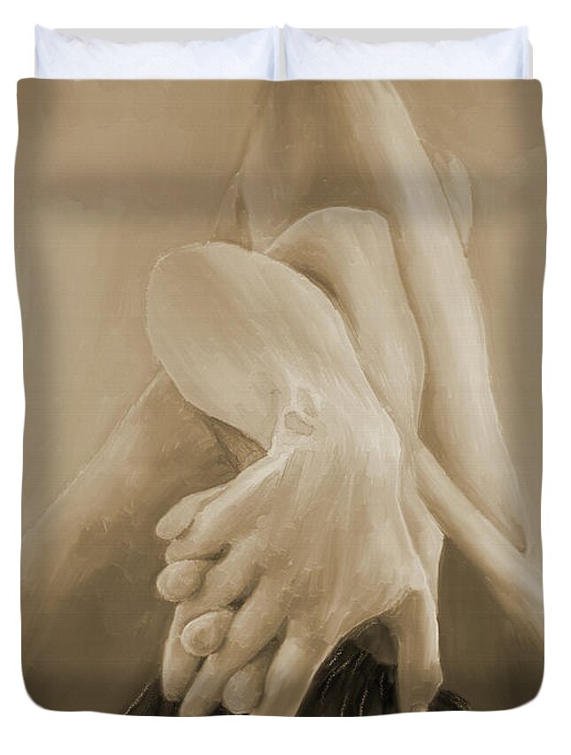 Nude Duvet Cover featuring the painting Girl in a pose by Gull G