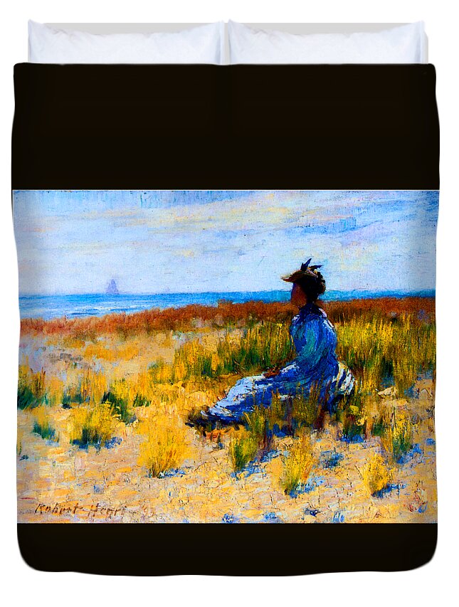 Robert Duvet Cover featuring the painting Girl Seated by the Sea 1893 by Robert Henri