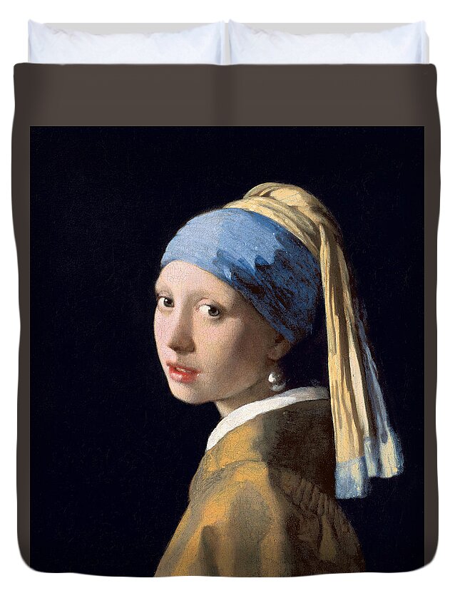 Jan Vermeer Duvet Cover featuring the painting Girl with a Pearl Earring, circa 1665 by Jan Vermeer