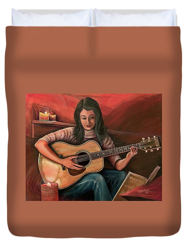 People Duvet Cover featuring the painting Girl With Guitar by George Lightfoot