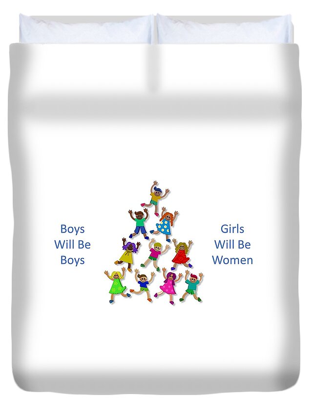 Women Duvet Cover featuring the mixed media Girls Will Be Women by Nancy Ayanna Wyatt and Prawny