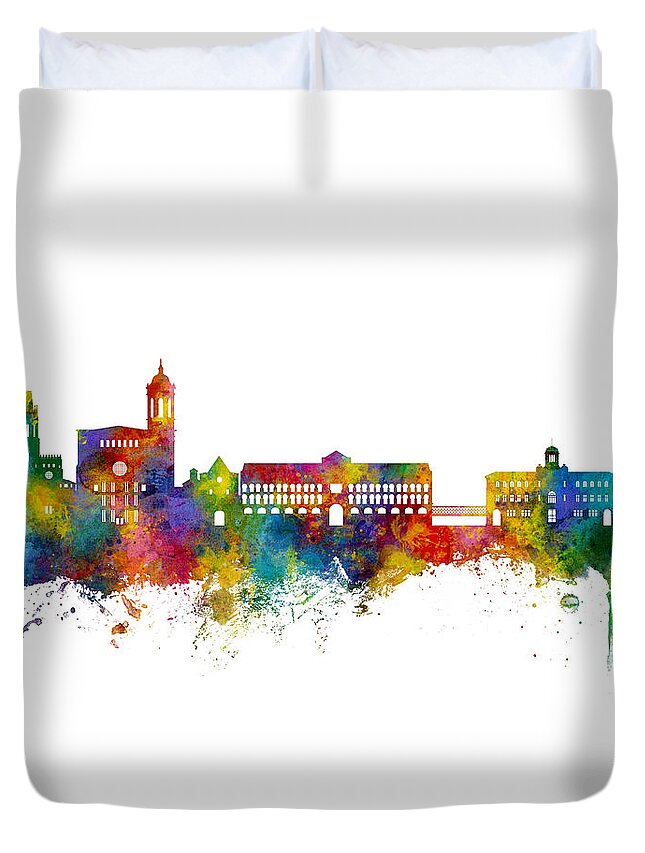 Girona Duvet Cover featuring the digital art Girona Spain Skyline #86 by Michael Tompsett