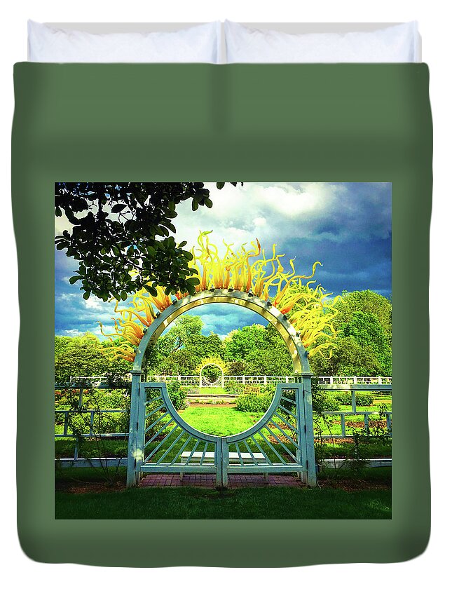 Landscape Duvet Cover featuring the photograph Glass Sculpture Sun Missouri Botanical Garden by Patrick Malon