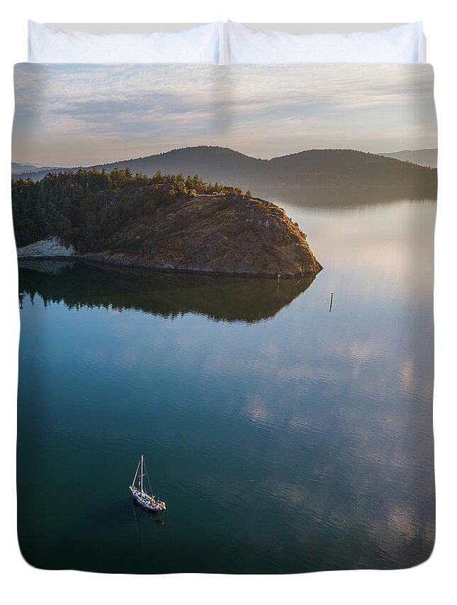 Sailboat Duvet Cover featuring the photograph Glassy Calm by Michael Rauwolf