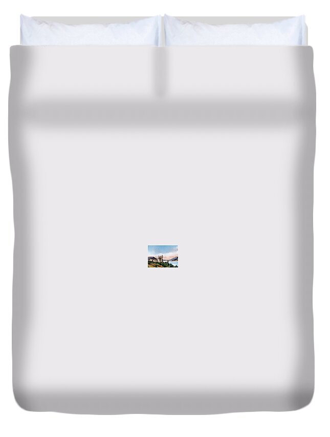  Duvet Cover featuring the painting Glenveagh Castle, Donegal by Val Byrne