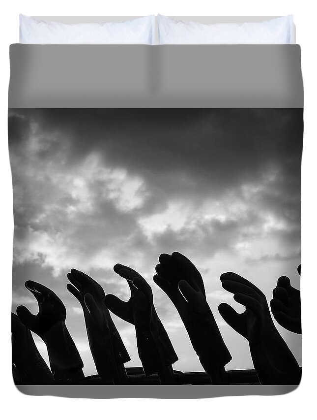 Black And White Duvet Cover featuring the photograph Gloves I BW by David Gordon