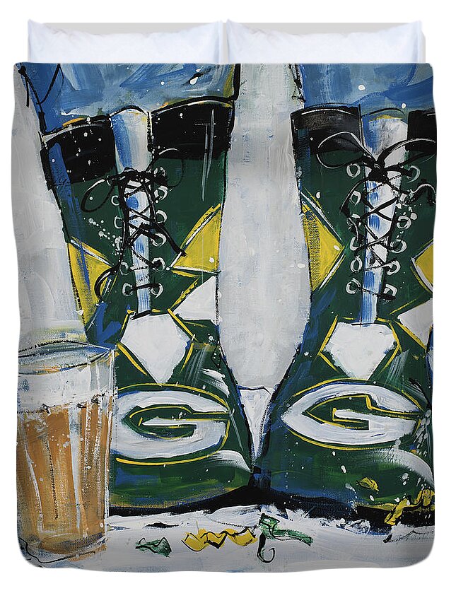 Packers Duvet Cover featuring the painting Go Pack Go by Terri Einer