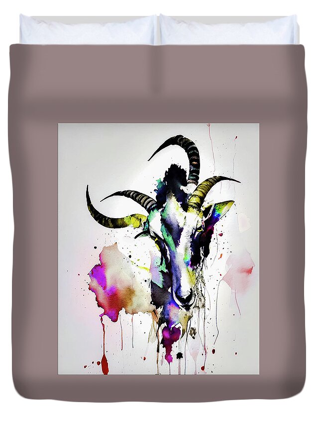 Goat Duvet Cover featuring the painting Goat Face by Lisa Kaiser