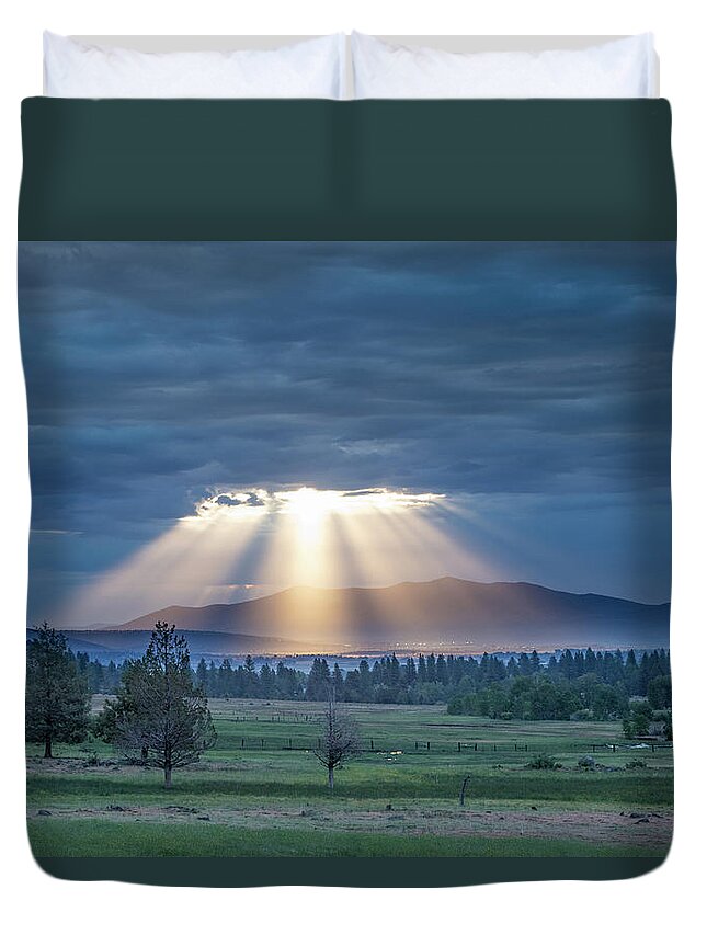 Crepuscular Duvet Cover featuring the photograph God Rays by Randy Robbins