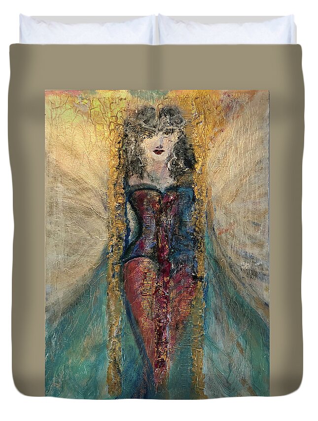 Woman Duvet Cover featuring the painting Goddess of Love by Leslie Porter