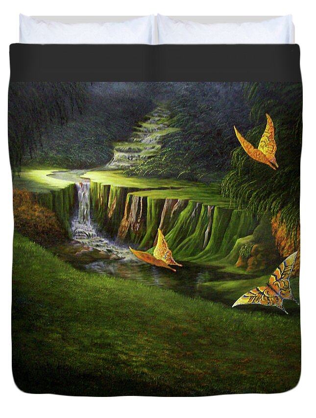 Butterflies Duvet Cover featuring the painting Gods Promise by Loxi Sibley