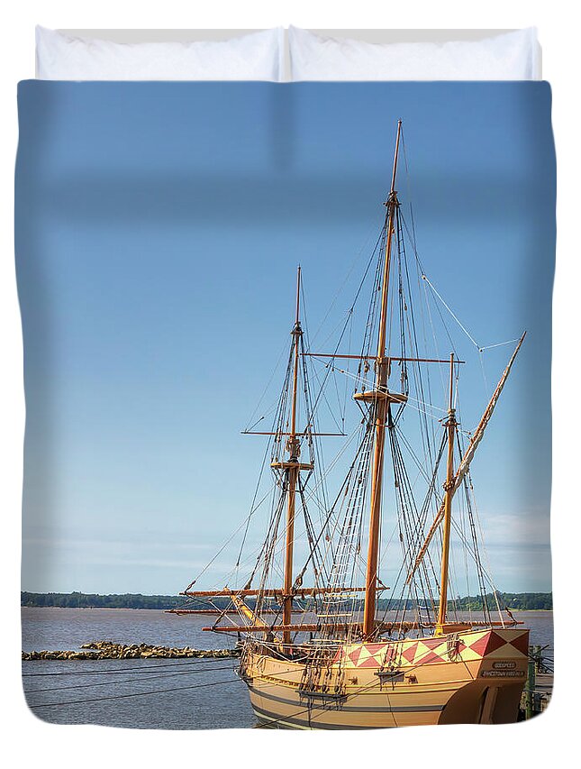 Jamestown Duvet Cover featuring the photograph Godspeed - Jamestown Settlement Ship by Susan Rissi Tregoning