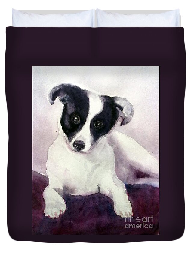 Indian Stray Dog Duvet Cover featuring the painting Goggles the stray dog by Asha Sudhaker Shenoy