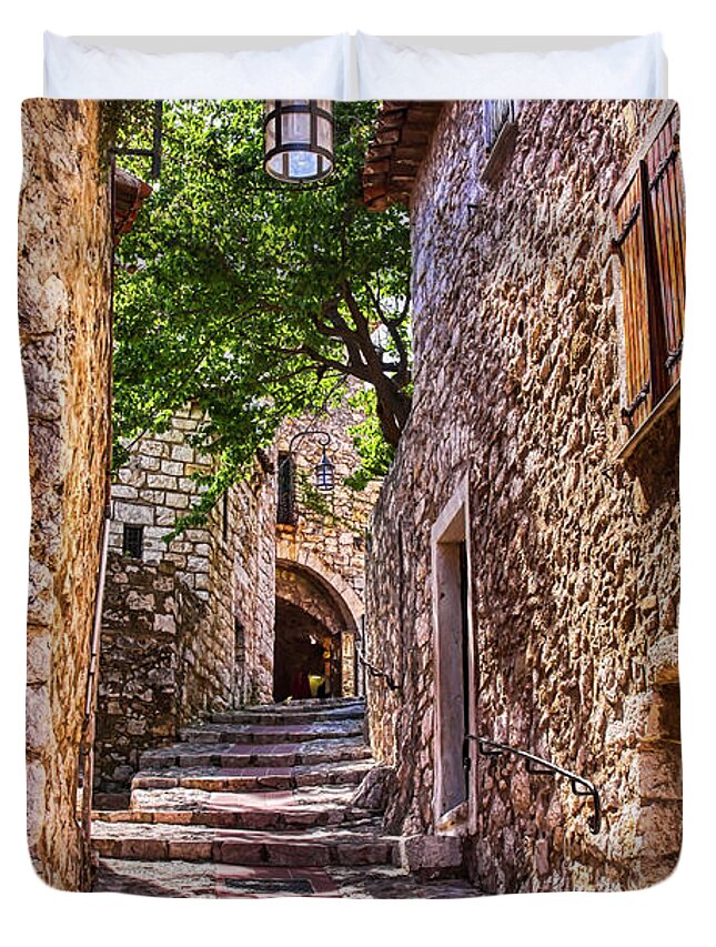 Stairs Duvet Cover featuring the photograph Going up the stairs in Eze, Provence by Tatiana Travelways
