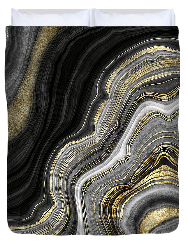 Gold And Black Agate Duvet Cover featuring the painting Gold And Black Agate by Modern Art