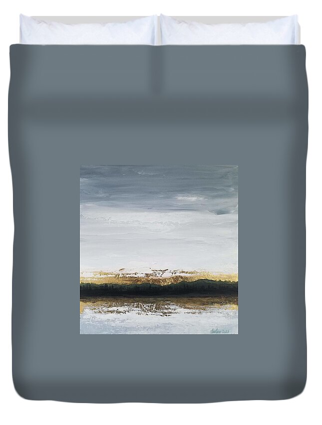  Duvet Cover featuring the painting Gold Horizon Lake by Caroline Philp