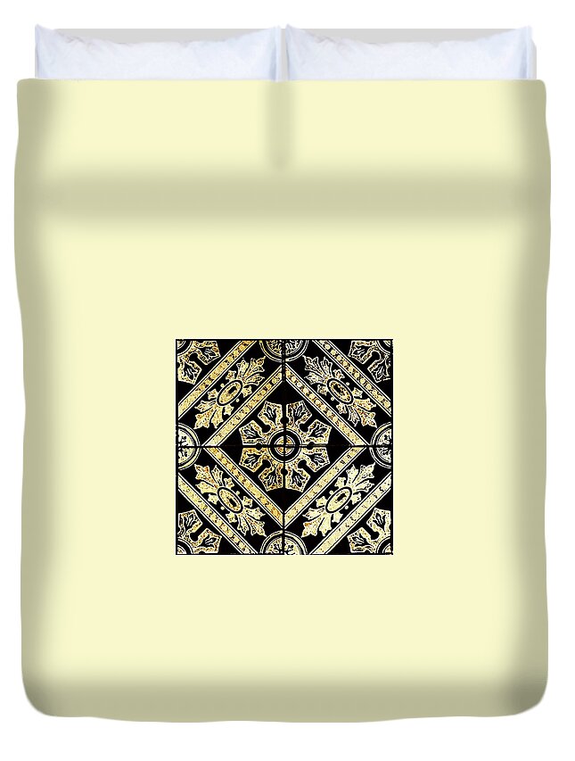 Gold Tiles Duvet Cover featuring the digital art Gold On Black Tiles Mosaic Design Decorative Art III by Irina Sztukowski