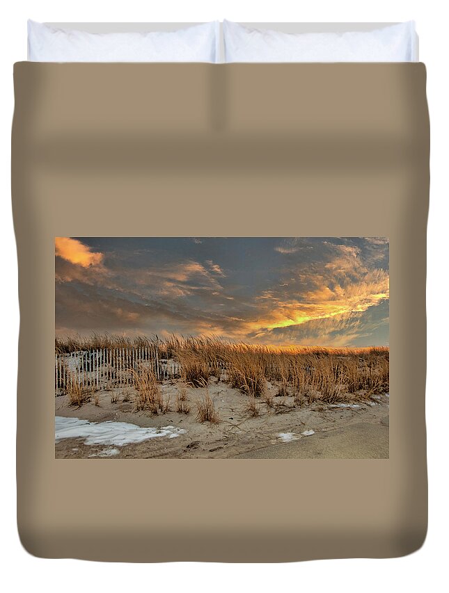 Beach Duvet Cover featuring the photograph Golden Beach by Cathy Kovarik