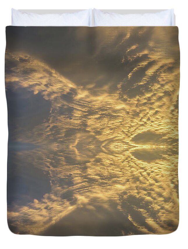 Clouds Duvet Cover featuring the digital art Golden clouds in the sunset sky 1 by Adriana Mueller