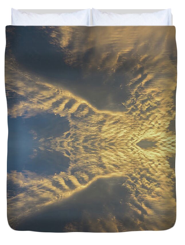 Clouds Duvet Cover featuring the digital art Golden clouds in the sunset sky 2 by Adriana Mueller