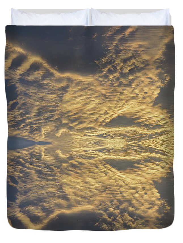 Clouds Duvet Cover featuring the digital art Golden clouds in the sunset sky 3 by Adriana Mueller