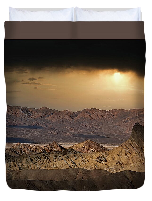 Landscape Duvet Cover featuring the photograph Golden Desert Storm by Romeo Victor
